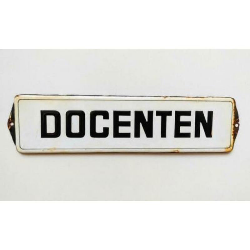 Oud emaille bord DOCENTEN reclamebord school deurpostje