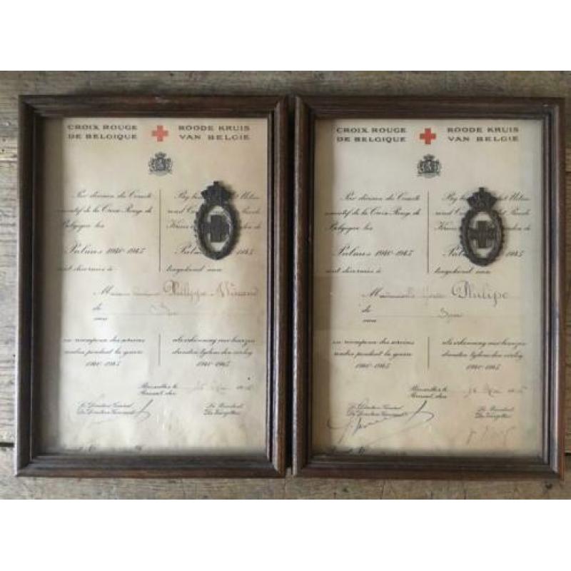 Oorkonde Roode Kruis België ‘40 ‘45 Palm Croix Rouge Oorlog