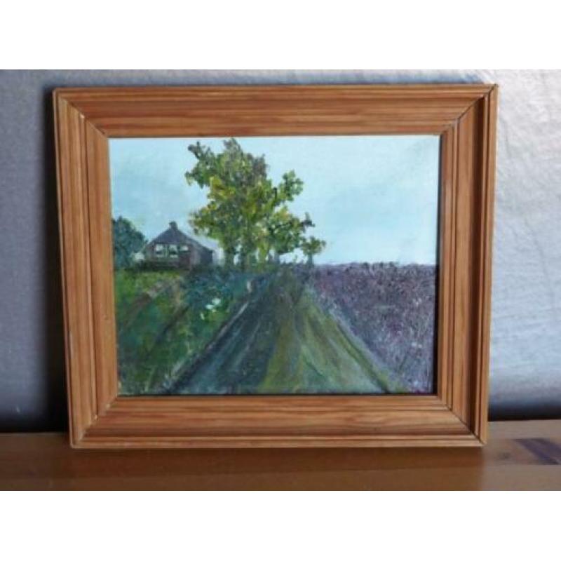 Schilderij - oud huisje Olieverf schilderij met houten lijst