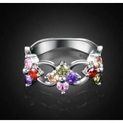 3 bloemen 925 zilveren ring met veelkleurige zirkonen