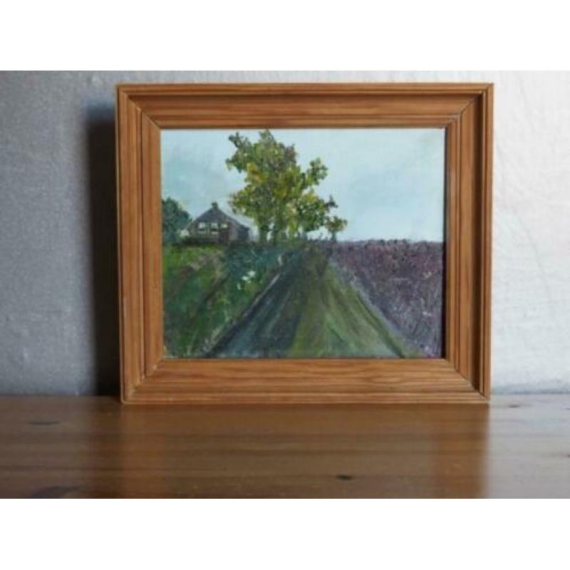 Schilderij - oud huisje Olieverf schilderij met houten lijst