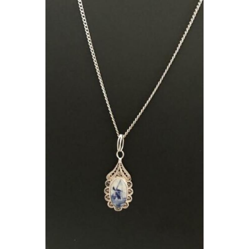 Zilveren ketting met DELFTS BLAUWE hanger nr 2