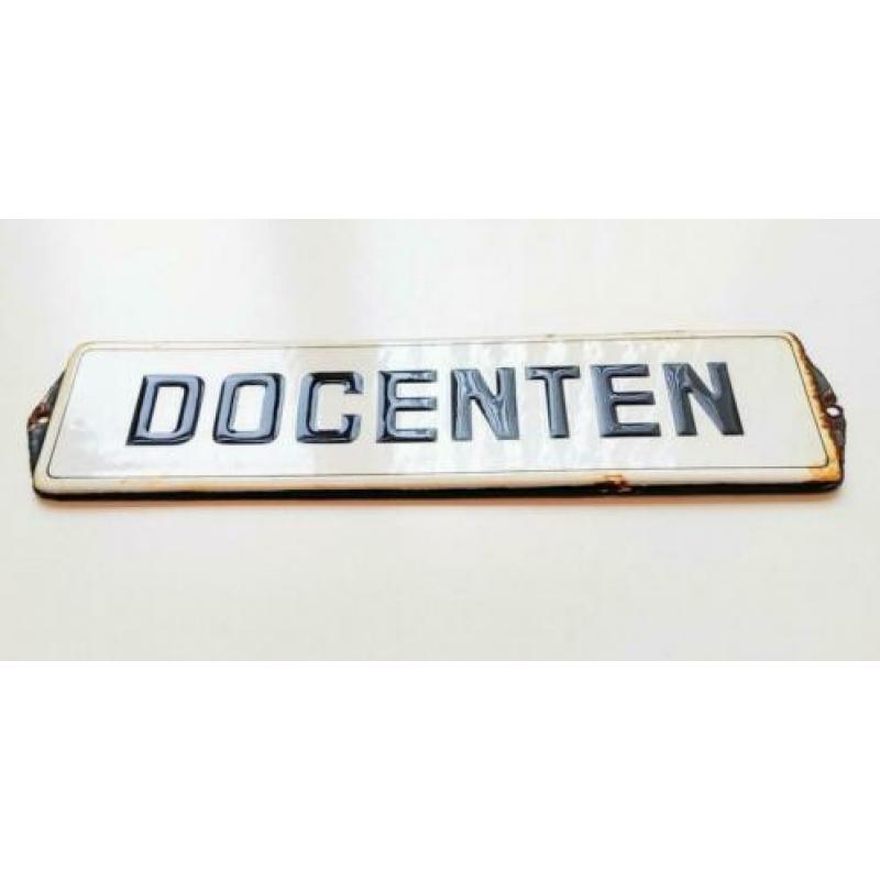 Oud emaille bord DOCENTEN reclamebord school deurpostje