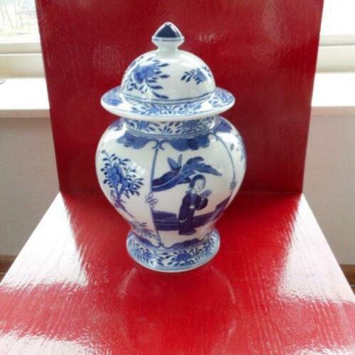 Dekselvaas blauw wit met chinese motieven