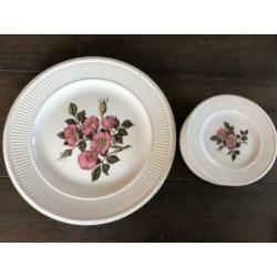 Wedgwood Briar rose gebak/taart schaal met 10 gebaksbordjes