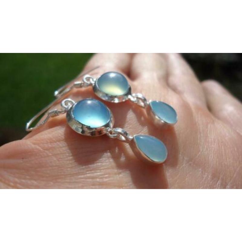 925 zilver / zilveren oorbellen met chalcedoon - Vanoli