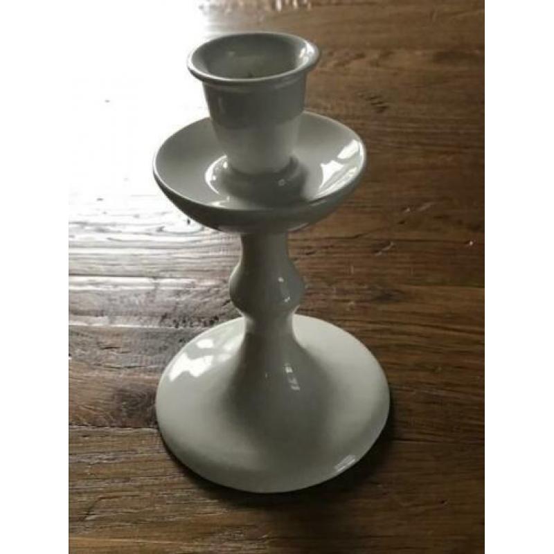 2 mooie kandelaars Delfts Wit (hoogte 14,5 cm)