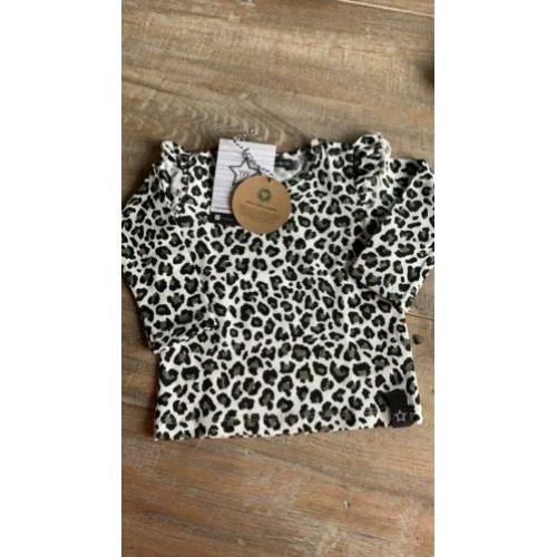 Your wishes Leopard camo ruffle schouder top nieuw 74/80