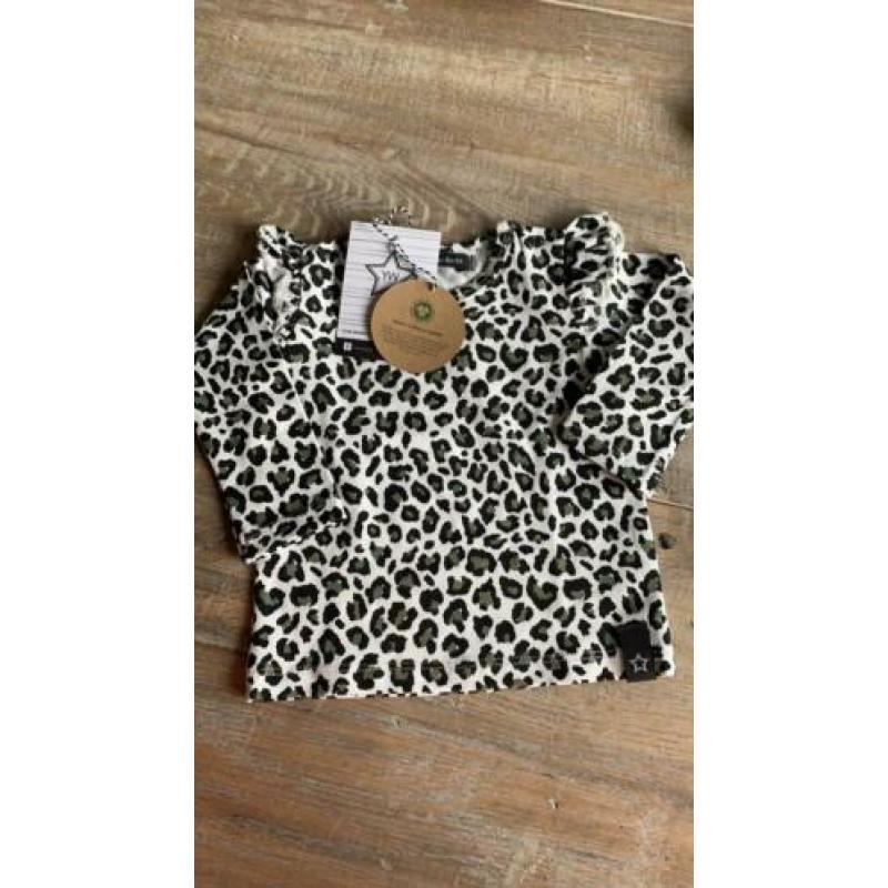 Your wishes Leopard camo ruffle schouder top nieuw 74/80