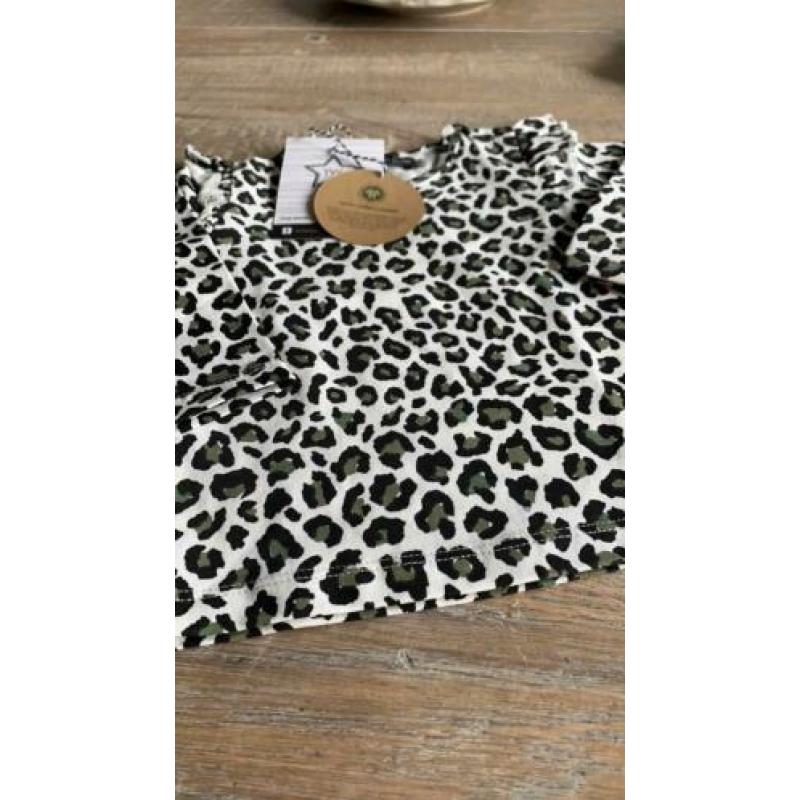 Your wishes Leopard camo ruffle schouder top nieuw 74/80