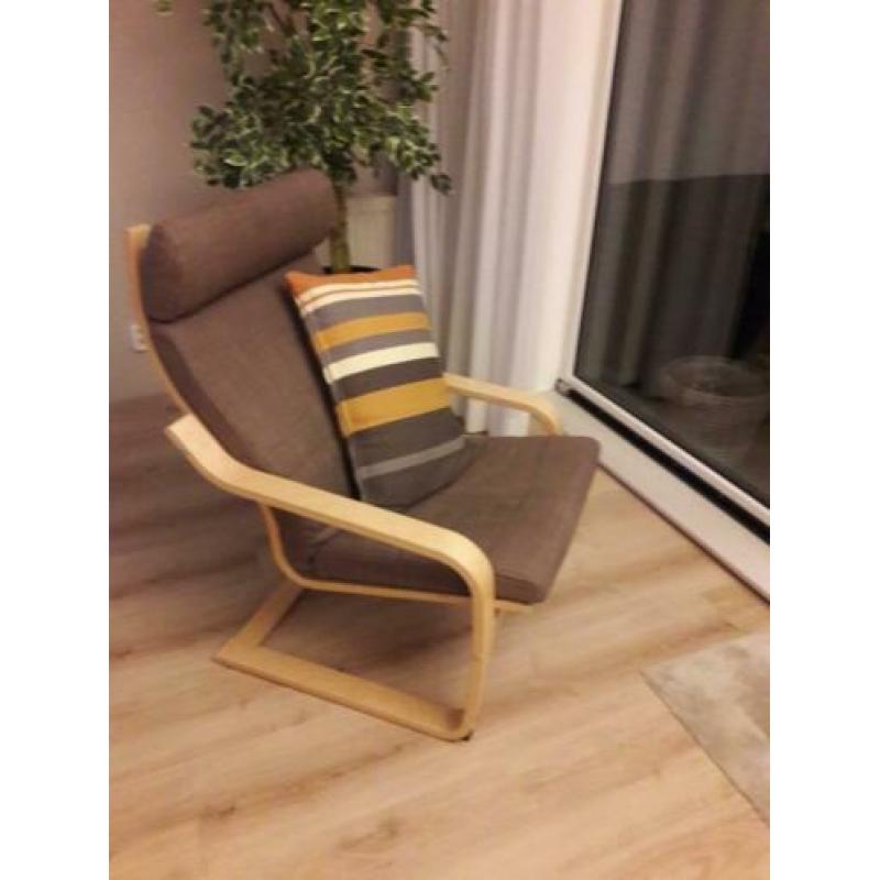 Ikea Poang stoel + luxe kussen taupe, nieuw 180€nu 95 €