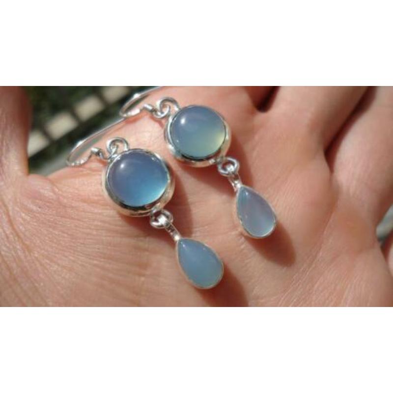 925 zilver / zilveren oorbellen met chalcedoon - Vanoli