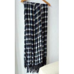 Denham shawl katoen geruit blauw wit franje grote sjaal KEET