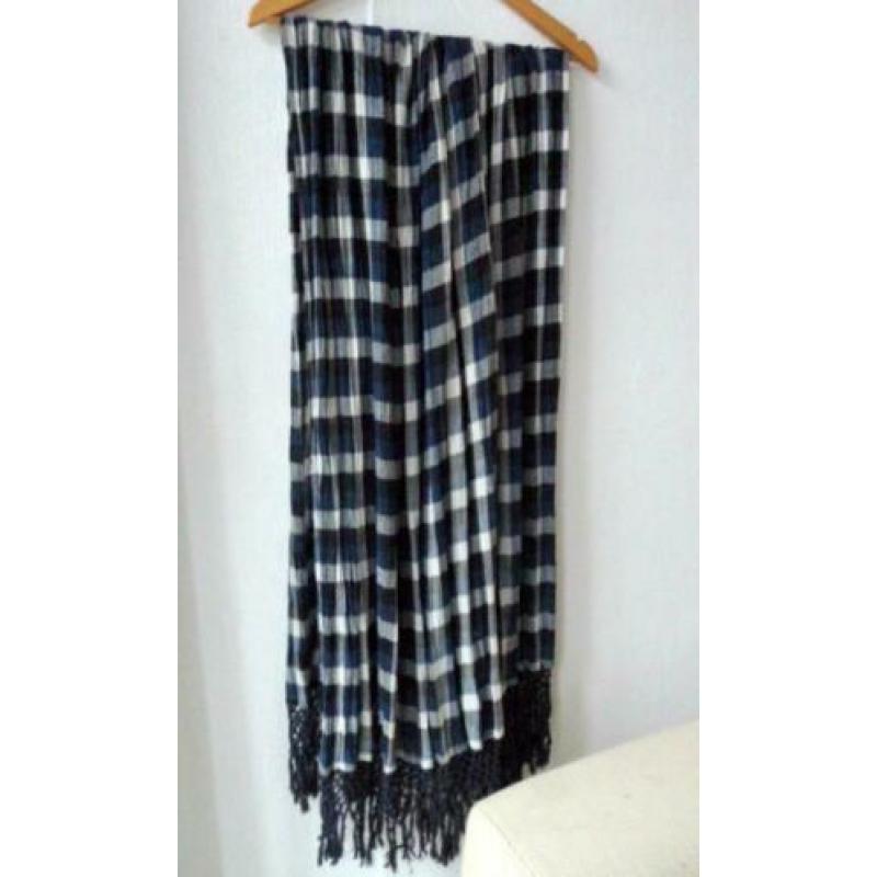 Denham shawl katoen geruit blauw wit franje grote sjaal KEET
