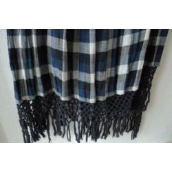 Denham shawl katoen geruit blauw wit franje grote sjaal KEET