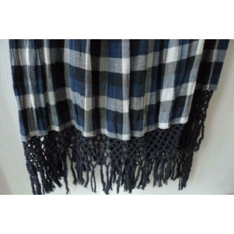 Denham shawl katoen geruit blauw wit franje grote sjaal KEET