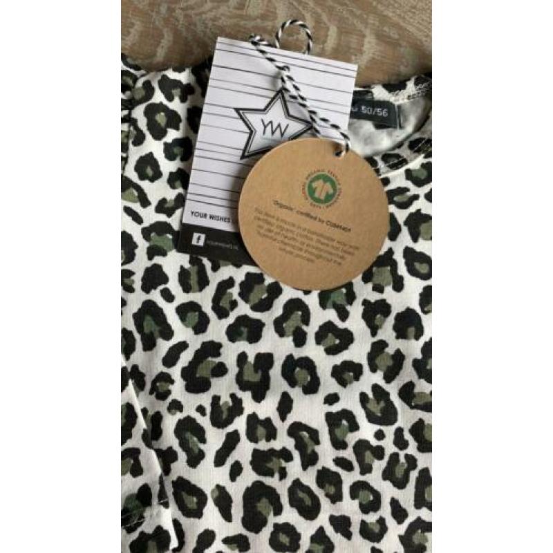 Your wishes Leopard camo ruffle schouder top nieuw 74/80