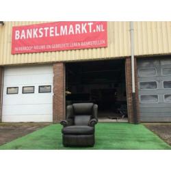 Olijfgroen leren oorfauteuil +GRATIS BEZORGING