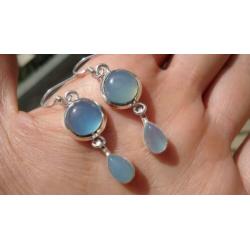 925 zilver / zilveren oorbellen met chalcedoon - Vanoli