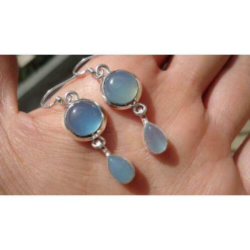 925 zilver / zilveren oorbellen met chalcedoon - Vanoli