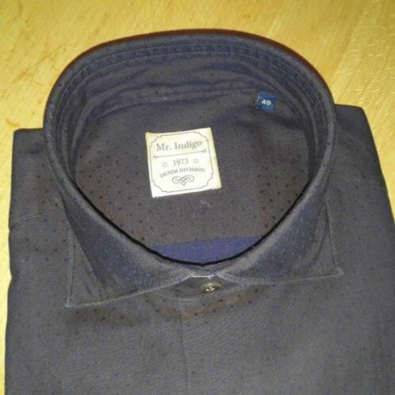 British indigo overhemd donkerbruin met stip mt. 40 nieuw