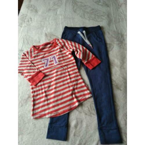 Br@nd set fitted pants blauw en gestreept shirt maat 122/128