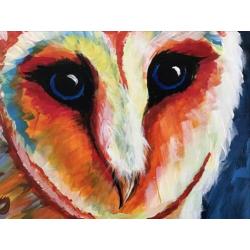 Schilderij genaamd ‘kleurige uil’,handgeschilderd, origineel