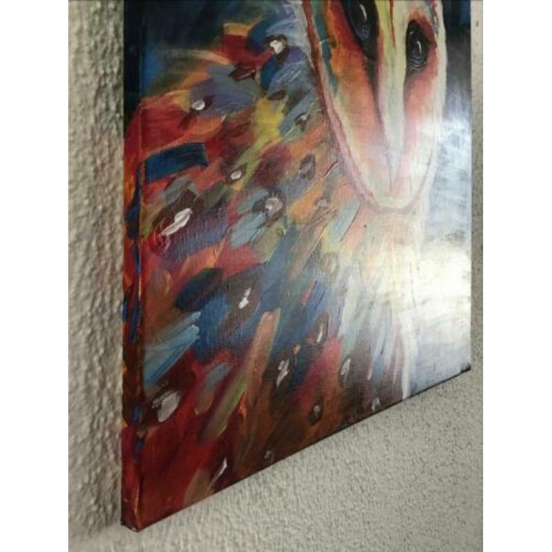Schilderij genaamd ‘kleurige uil’,handgeschilderd, origineel
