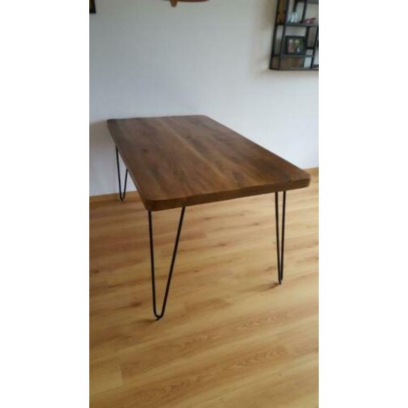 1 eet tafel massief mangohout blad met metalen poten