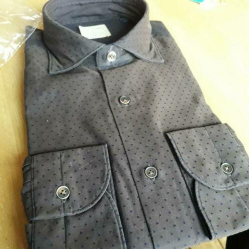 British indigo overhemd donkerbruin met stip mt. 40 nieuw