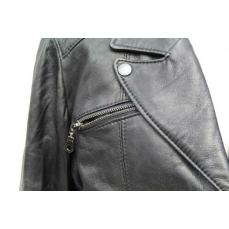 Stoere zwarte leren jas.Mt S.Merk