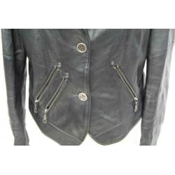 Stoere zwarte leren jas.Mt S.Merk