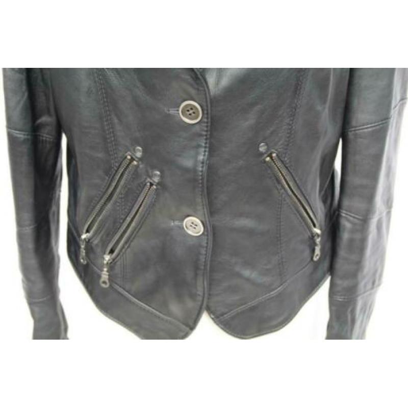 Stoere zwarte leren jas.Mt S.Merk