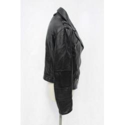 Stoere zwarte leren jas.Mt S.Merk