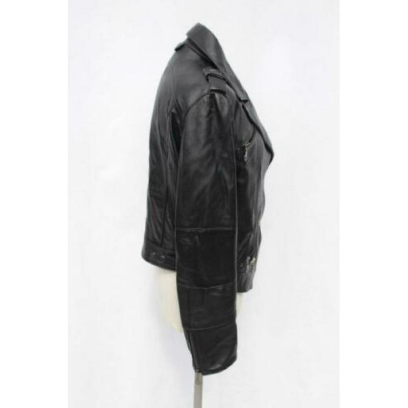 Stoere zwarte leren jas.Mt S.Merk