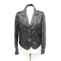 Stoere zwarte leren jas.Mt S.Merk