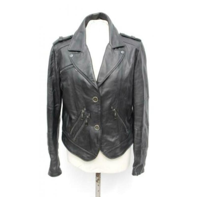 Stoere zwarte leren jas.Mt S.Merk