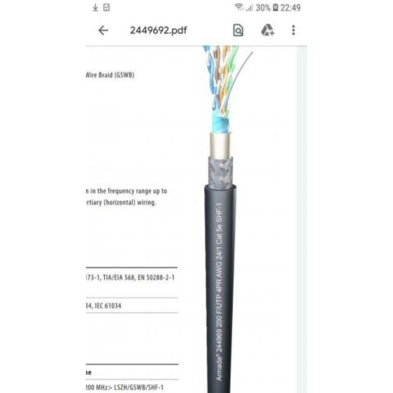 Cat5e, 200 MHz,120m op haspel UV bestendig, zwart