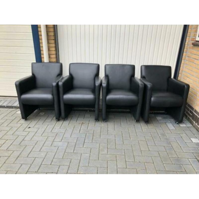 Zwart lederen eetkamer stoelen 4 stuks