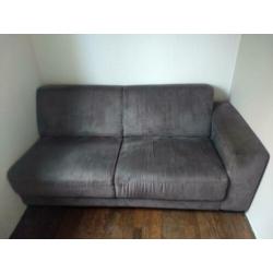 Grijze bank, 3zits, leer/suede
