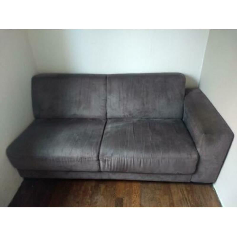 Grijze bank, 3zits, leer/suede