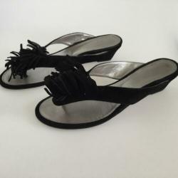 Yoli Petra Dieler 39 zwarte suede leren slippers franjes