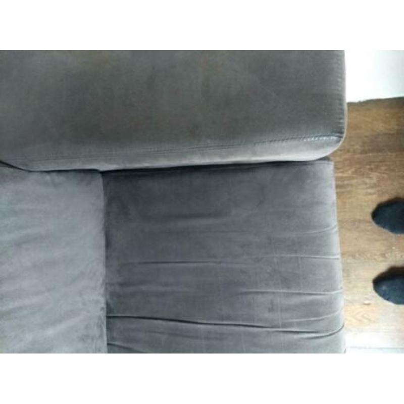 Grijze bank, 3zits, leer/suede