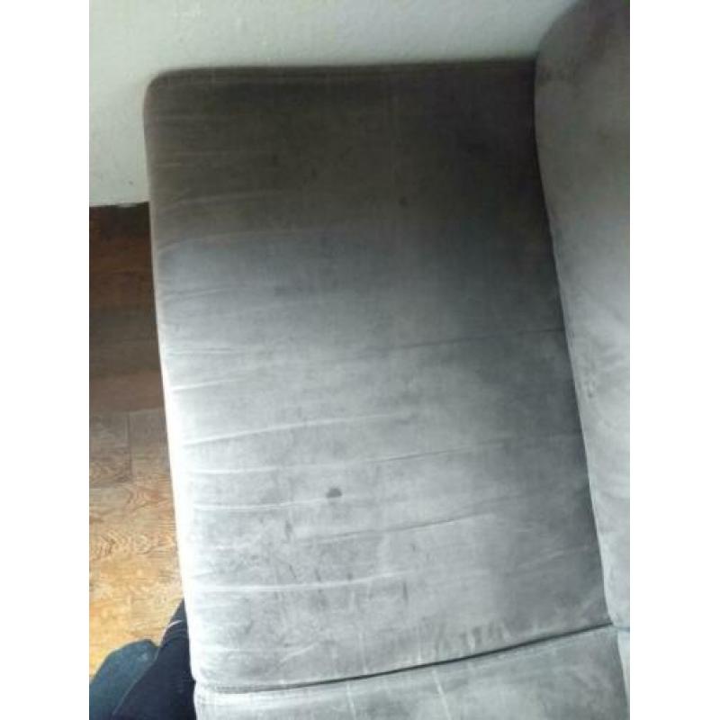 Grijze bank, 3zits, leer/suede