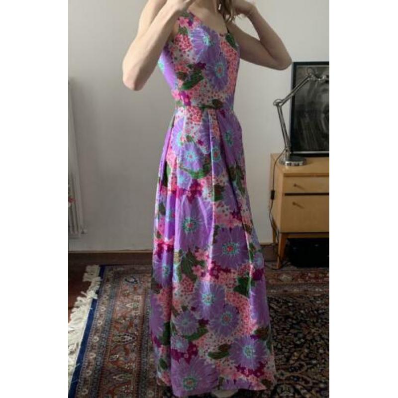 Vintage jurk bloemenprint Lila paars roze 36 lang zomer