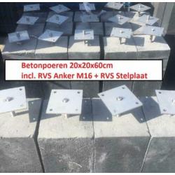 Betonpoer voor Douglas palen van 15x15 of 20x20 + Plaat