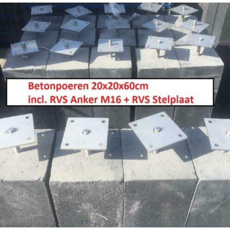 Betonpoer voor Douglas palen van 15x15 of 20x20 + Plaat