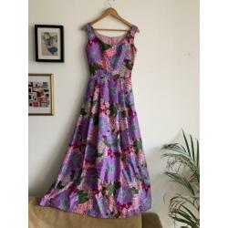 Vintage jurk bloemenprint Lila paars roze 36 lang zomer