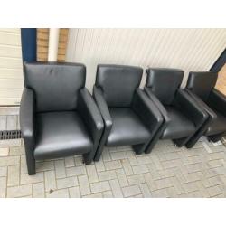 Zwart lederen eetkamer stoelen 4 stuks