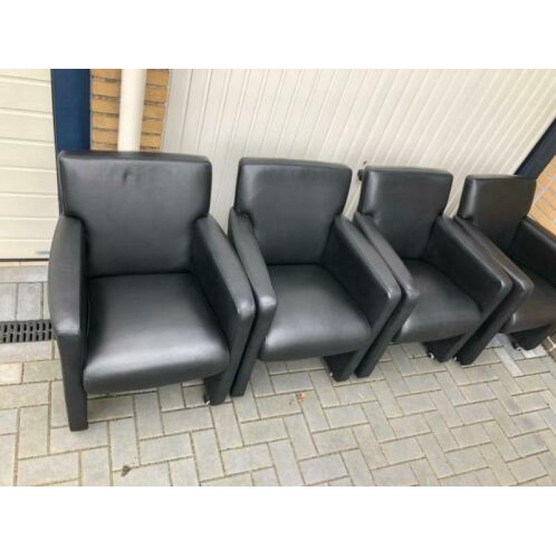 Zwart lederen eetkamer stoelen 4 stuks